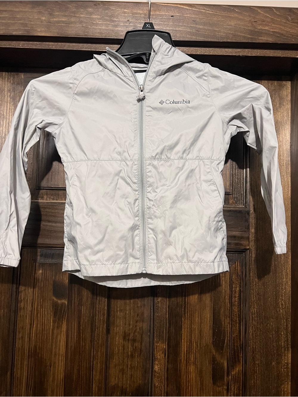 Columbia Kids Light Gray Hooded Rain Jacket